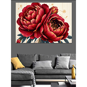 Canlı Kırmızı Şakayık Dekoratif Kanvas - Mdf Ahşap Tablo