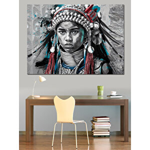 Kızılderili Şef Siyah Beyaz Dekoratif Kanvas - Mdf Ahşap Tablo 100x140 cm