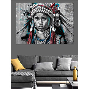 Kızılderili Şef Siyah Beyaz Dekoratif Kanvas - Mdf Ahşap Tablo 100x140 cm