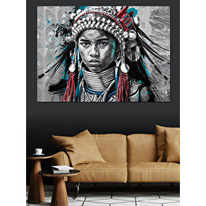 Kızılderili Şef Siyah Beyaz Dekoratif Kanvas - Mdf Ahşap Tablo 100x140 cm