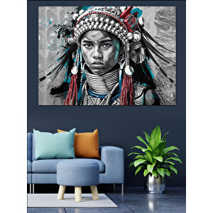 Kızılderili Şef Siyah Beyaz Dekoratif Kanvas - Mdf Ahşap Tablo