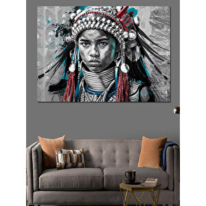 Kızılderili Şef Siyah Beyaz Dekoratif Kanvas - Mdf Ahşap Tablo