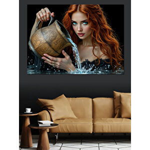 Küp Taşıyan Kızıl Saçlı Kadın Dekoratif Kanvas - Mdf Ahşap Tablo