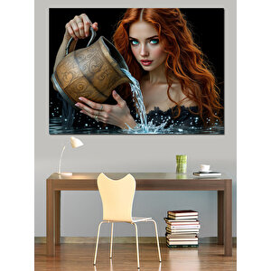Küp Taşıyan Kızıl Saçlı Kadın Dekoratif Kanvas - Mdf Ahşap Tablo 100x140 cm