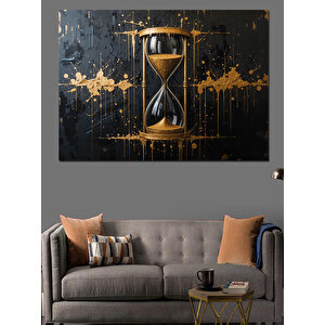 Altın Detaylı Kum Saati Dekoratif Kanvas - Mdf Ahşap Tablo 35x50 cm