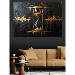 Altın Detaylı Kum Saati Dekoratif Kanvas - Mdf Ahşap Tablo