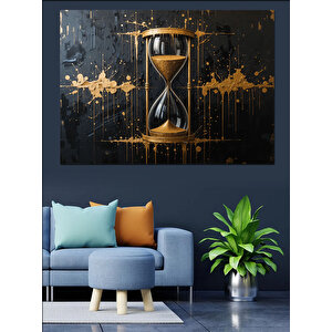 Altın Detaylı Kum Saati Dekoratif Kanvas - Mdf Ahşap Tablo