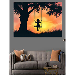 Salıncakta Gölge Kız Dekoratif Kanvas - Mdf Ahşap Tablo 35x50 cm