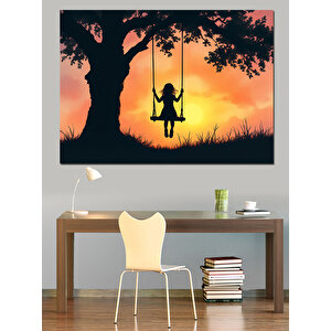 Salıncakta Gölge Kız Dekoratif Kanvas - Mdf Ahşap Tablo