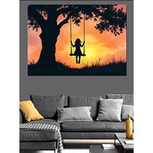 Salıncakta Gölge Kız Dekoratif Kanvas - Mdf Ahşap Tablo