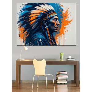 Kızılderili Başlıklı Portre Adam Dekoratif Kanvas - Mdf Ahşap Tablo