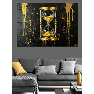 Altın Detaylı Kum Saati Dekoratif Kanvas - Mdf Ahşap Tablo 35x50 cm