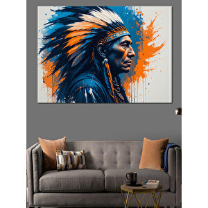 Kızılderili Başlıklı Portre Adam Dekoratif Kanvas - Mdf Ahşap Tablo 50x70 cm