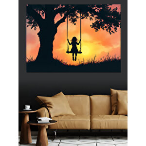 Salıncakta Gölge Kız Dekoratif Kanvas - Mdf Ahşap Tablo 70x100 cm