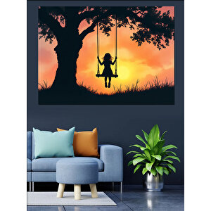 Salıncakta Gölge Kız Dekoratif Kanvas - Mdf Ahşap Tablo 70x100 cm
