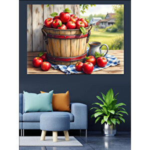 Sepette Taze Kırmızı Elmalar Dekoratif Kanvas - Mdf Ahşap Tablo