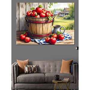 Sepette Taze Kırmızı Elmalar Dekoratif Kanvas - Mdf Ahşap Tablo