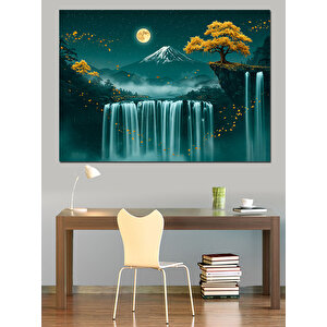 Şelale Ve Dağ Manzarası Dekoratif Kanvas - Mdf Ahşap Tablo 100x140 cm