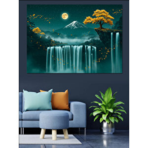 Şelale Ve Dağ Manzarası Dekoratif Kanvas - Mdf Ahşap Tablo