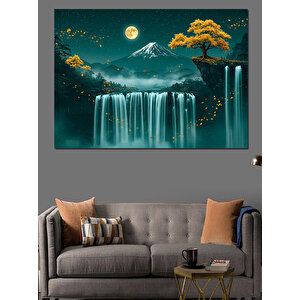 Şelale Ve Dağ Manzarası Dekoratif Kanvas - Mdf Ahşap Tablo