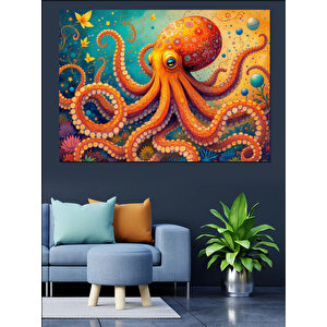 Sevimli Turuncu Ahtapot Dekoratif Kanvas - Mdf Ahşap Tablo 35x50 cm