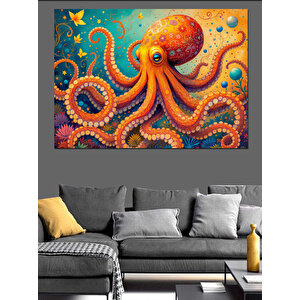 Sevimli Turuncu Ahtapot Dekoratif Kanvas - Mdf Ahşap Tablo