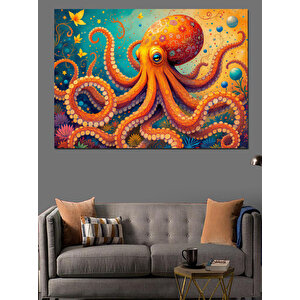 Sevimli Turuncu Ahtapot Dekoratif Kanvas - Mdf Ahşap Tablo 100x140 cm