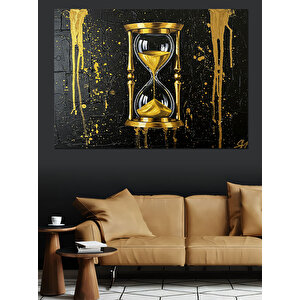 Altın Detaylı Kum Saati Dekoratif Kanvas - Mdf Ahşap Tablo 25x35 cm