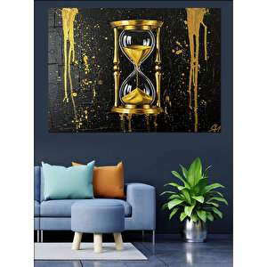 Altın Detaylı Kum Saati Dekoratif Kanvas - Mdf Ahşap Tablo 25x35 cm