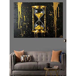 Altın Detaylı Kum Saati Dekoratif Kanvas - Mdf Ahşap Tablo