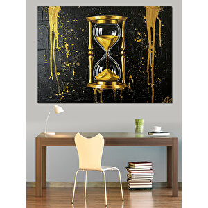 Altın Detaylı Kum Saati Dekoratif Kanvas - Mdf Ahşap Tablo