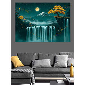 Şelale Ve Dağ Manzarası Dekoratif Kanvas - Mdf Ahşap Tablo 70x100 cm