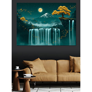 Şelale Ve Dağ Manzarası Dekoratif Kanvas - Mdf Ahşap Tablo 70x100 cm