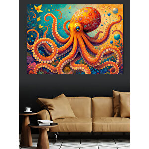 Sevimli Turuncu Ahtapot Dekoratif Kanvas - Mdf Ahşap Tablo 50x70 cm
