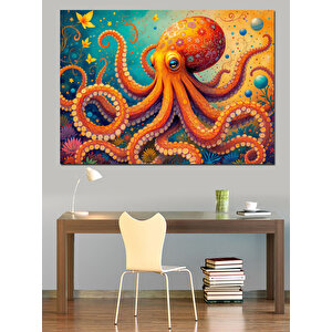 Sevimli Turuncu Ahtapot Dekoratif Kanvas - Mdf Ahşap Tablo