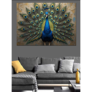 Tüylerini Açan Mavi Tavus Dekoratif Kanvas - Mdf Ahşap Tablo 70x100 cm