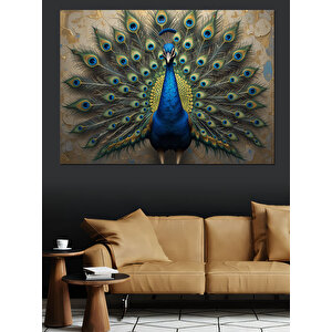 Tüylerini Açan Mavi Tavus Dekoratif Kanvas - Mdf Ahşap Tablo 70x100 cm