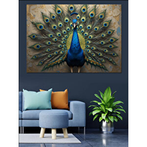 Tüylerini Açan Mavi Tavus Dekoratif Kanvas - Mdf Ahşap Tablo 70x100 cm