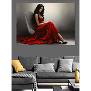Kırmızı Elbiseli Kadın Dekoratif Kanvas - Mdf Ahşap Tablo 100x140 cm