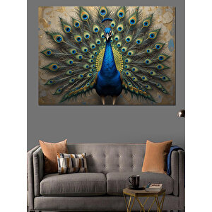 Tüylerini Açan Mavi Tavus Dekoratif Kanvas - Mdf Ahşap Tablo