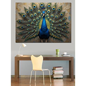 Tüylerini Açan Mavi Tavus Dekoratif Kanvas - Mdf Ahşap Tablo