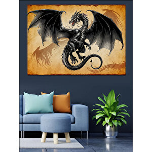 Karanlık Ejderha Sanatı Dekoratif Kanvas - Mdf Ahşap Tablo 35x50 cm