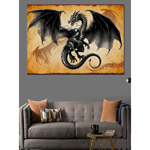 Karanlık Ejderha Sanatı Dekoratif Kanvas - Mdf Ahşap Tablo 35x50 cm
