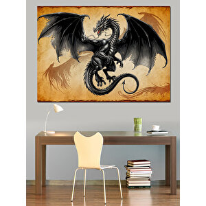 Karanlık Ejderha Sanatı Dekoratif Kanvas - Mdf Ahşap Tablo