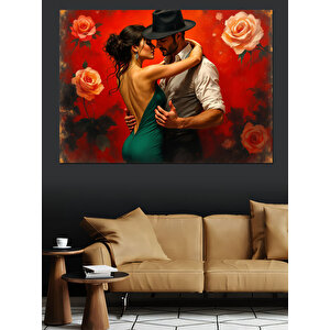 Kırmızı Fondaki Aşık Çift Dekoratif Kanvas - Mdf Ahşap Tablo