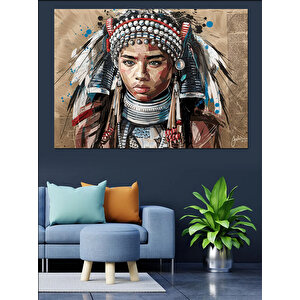 Kızılderili Çocuk Dekoratif Kanvas - Mdf Ahşap Tablo 25x35 cm