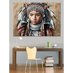 Kızılderili Çocuk Dekoratif Kanvas - Mdf Ahşap Tablo