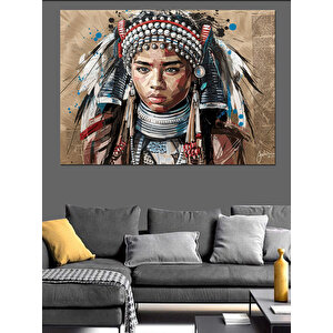 Kızılderili Çocuk Dekoratif Kanvas - Mdf Ahşap Tablo