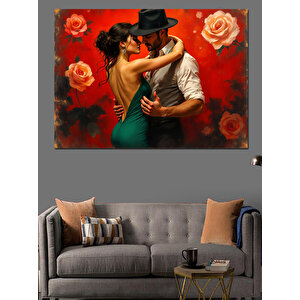 Kırmızı Fondaki Aşık Çift Dekoratif Kanvas - Mdf Ahşap Tablo 35x50 cm