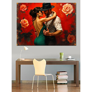 Kırmızı Fondaki Aşık Çift Dekoratif Kanvas - Mdf Ahşap Tablo 35x50 cm